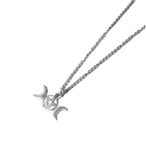 Coventum Hecate Triple Moon Goddess Necklace, Adjustable Silver Color Chain with Moon Charm and Hecate Pendant, Witchy Jewelry for Women
