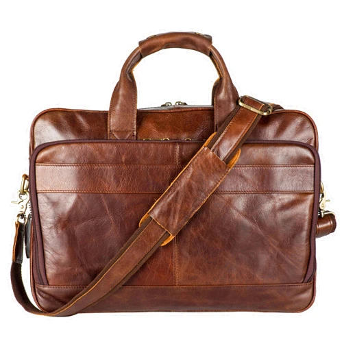 POKOFO Vintage Leather Briefcase Laptop Messenger Bag for Men with Padded Protection Fits 15.6 Inch Laptop
