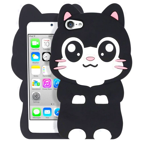 YONOCOSTA Cute iPod Touch 7 Case, Big Eye Black Cat iPod Touch 6 Case, Kitty iPod Touch 5 Cases, Funny Kawaii Animals 3D Cartoon Soft Silicone Shockproof Cover for Kids Girls Women