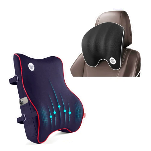 ANTETOKO Car Neck Pillow and Lumbar Support Pillow(Blue with Red Edge)