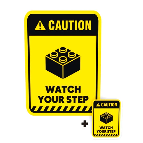 EppoBrand 2pcs Caution Watch Your Step Toy Brick Building Block Funny Vinyl Sticker Door Wall Safety Warning Sign 5