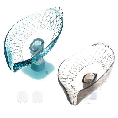 VDKIDKT 2 Pack Bar Soap Dish Self Draining Soap Holder with Drain for Shower Leaf Shape Soap Holder Sponge Container with Suction Cup for Bathroom Kitchen (Blue+ Gray)