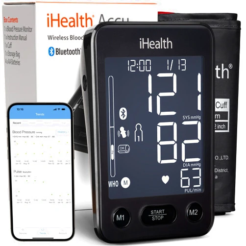 iHealth Accu Wireless Blood Pressure Monitor with Bluetooth Cloud Storage, Body Movement Detection, Wrap Indicator, Adjustable Large Adult Cuff(8.7-16.5 inch), Dual User Functionality for Home Use