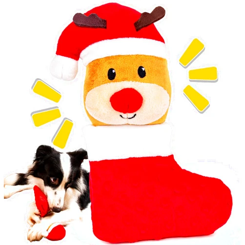 Rmolitty Christmas Dog Toys, Squeaky Dog Toys for Aggressive Chewers, Indestructible Tough Durable Dog Chew Toys for Large Medium Breed Dog with Natural Material (Reindeer)