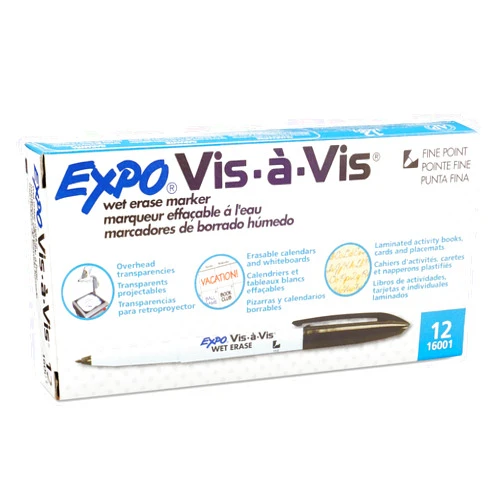 EXPO 16001 Vis-a-Vis Wet-Erase Marker Fine Point Black Dozen