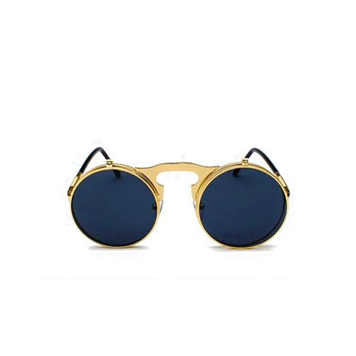 Maramalive Retro Metal Steampunk Flip Sunglasses Round Frame