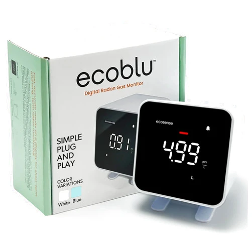 Ecosense Inc. EB100 EcoBlu, Home Radon Detector, Capture & Display Results Every 10 Minutes, Short & Long-Term Continuous Monitoring, Easy to Use