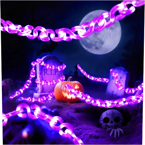 Kenburg Light Up Chain Halloween Decorations - 10 Ft 160 LED String Lights with Waterproof, 8 Lighting Modes and Timer Function, Battery Operated Props Chains for Outdoor Indoor - Purple