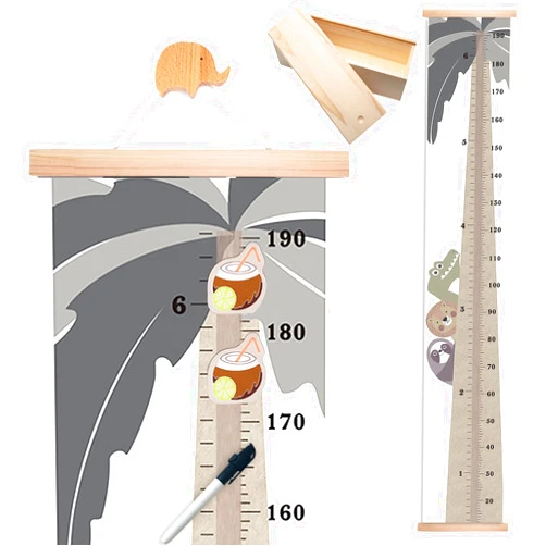 XPECIAL Growth Chart for Wall with Velcro Unique Hanging Ruler Height Measurement for Kids with Wooden Keepsake Box, Canvas, Tropical