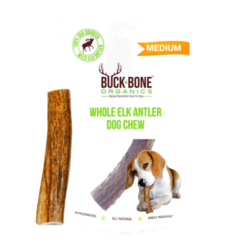 Buck Bone Organics Dog Chews, Elk Antlers for Dogs, Long Lasting Dog Bones for Aggressive Chewers, All Natural, No Preservatives, Wild Shed in The USA (Medium)