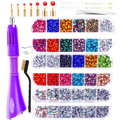 Blinginbox Hotfix Rhinestones Applicator Tool for Crafts Clothes, Hot Fix Rhinestone Applicator Set Pen Iron Bedazzler Kit with 6000PCS Round Crystals Gems for Shoes