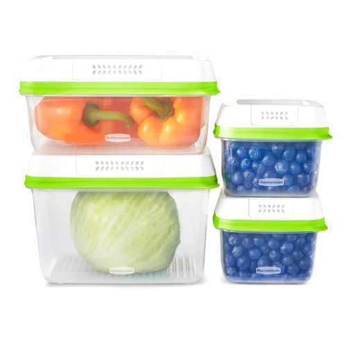 Rubbermaid FreshWorks Produce Saver, Medium and Large Storage Containers, 8-Piece Set, Set of 4, Med & Lg, Clear