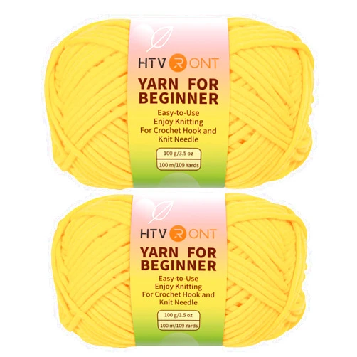 HTVRONT Easy Yarn for Crocheting - 2 Pack of 100g/3.5oz Yellow Yarn for Crocheting and Knitting, Thick Crochet Yarn with Easy-to-See Stitches, Cotton-Nylon Yarn for Crochet Kit Making Beginner Yarn