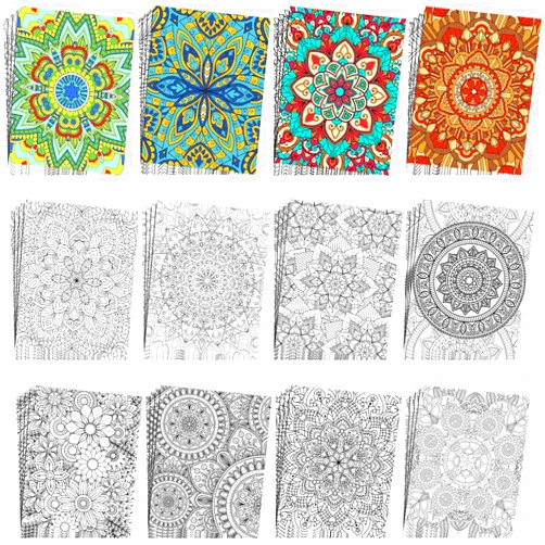 Geyoga 48 Pcs Mandala Coloring Poster for Adult Bulk Mandala Patterns Coloring 11 x 8.26'' Inspirational Positive Posters Stress Relieving for Kids Classroom Craft (Classic)
