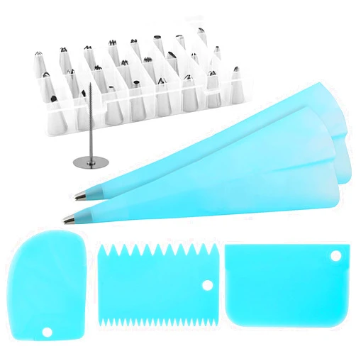 Alysontech 32 Piece Cake Decorating Kit – Stainless Steel Baking Supplies, Icing and Piping Tips and Bags, Scrapers, Couplers, Stud – Convenient Storage Box Included – Easy to Use and Dishwasher Safe
