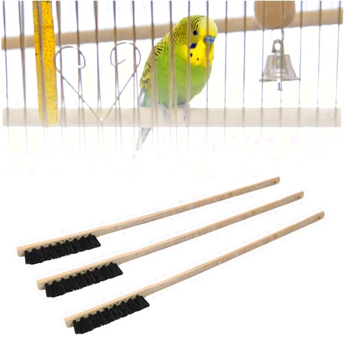 Zerodis 3PCS Brushes for Pets Bird Cage Brush Wooden Cleaning Brush Portable Long Handle Bird Cage House Brush Accessory for Pet Birds Parrots Cage