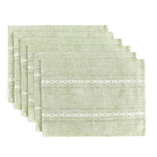 Wracra Cotton Linen Placemats, 12 x 18 Inch Set of 6 Placemats Rustic Hemstitch Place Mats for Kitchen Table and Heat Resistant-Hemstitch Sage Green