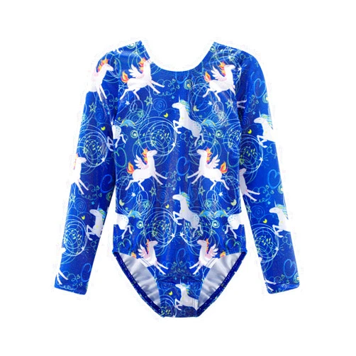 Belovance Leotards for Girls Gymnastics Ballet Dance Leotard with Long Sleeve Sparkle Mermaid Butterfly Blue Pink