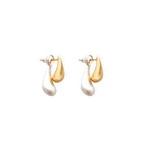 Uarein Two Tone Teardrop Stud Earrings for Women Gold Silver Front Back Oval Bean Dangle Earrings Cute Post Ball Earrings Lightweight Chunky Jewelry Gifts