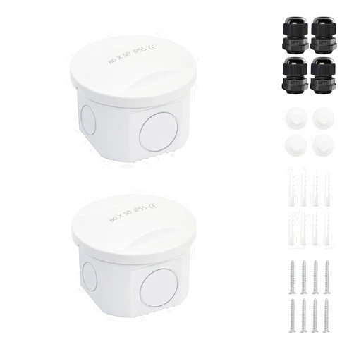 LeMotech Junction Box, Electrical Box IP55 Water Resistant Dustproof ABS Plastic Project Enclosure for Electronics White D3.3 x H2.2 inch (Pack of 2)