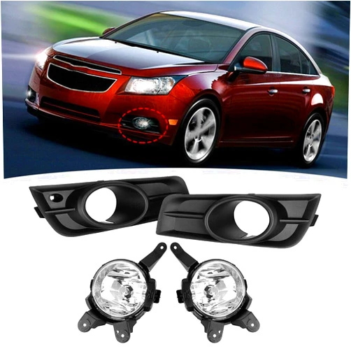 SSHLIGHT Clear Lens Front Bumper Fog Driving Light kits Replacement For Compatible with 2011-2014 Chevrolet Cruze with Switch Bulbs Bezel