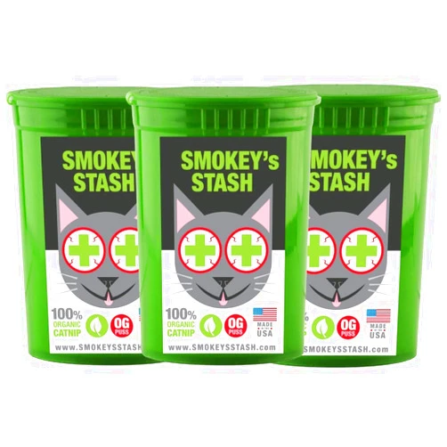 Smokey's Stash Organic Catnip OG puss | Potent Weed for Cats - Small pop top Dried nip 3 pack