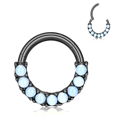 Longbeauty 16G Septum Clicker Ring Amethyst Opal Stone Nose Hoop Rings Helix Rook Conch Cartilage Daith Tragus Earrings Nose Piercing Jewelry