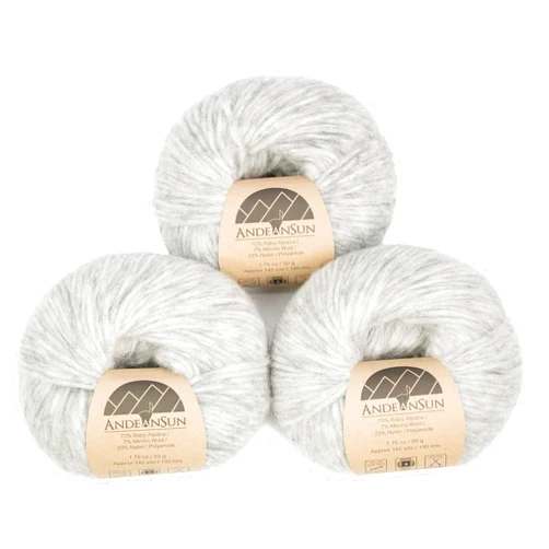 AndeanSun (Set of 3) Baby Alpaca Merino Wool Yarn [426 Yards Total] Light Grey, #4 Worsted