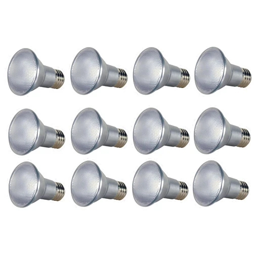 Satco S9400 Pack of 12 LED Bulbs; 7W; 2700K; 120V; 25-degrees Beam Angle; PAR20; Medium Base; Translucent Finish; 80 CRI; 525 Lumens; Dimmable; Rated at 25000 Hours; 3.03: MOL; 2.5