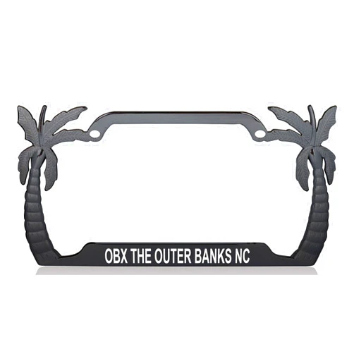Custom Brother OBX The Outer Banks NC Palm Tree Design Black Metal License Plate Auto Tag Frame, R57