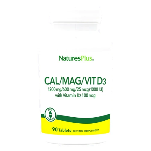 Natures Plus Cal/Mag/VIT D3 with Vitamin K2 - Bone Health Supplement with Calcium, Magnesium, Vitamin D3 and K2 - Gluten-Free - 90 Tablets - 22.5 Servings