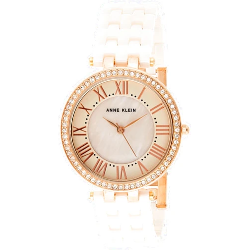 Anne Klein Women's AK/2130RGLP Premium Crystal-Accented Rose Gold-Tone and Light Pink Ceramic Bracelet Watch