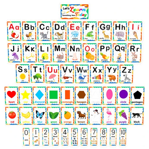 D-FantiX 58 Pieces Alphabet and Number Bulletin Board Set, Manuscript Educational Preschool Cards, Early Learning Alphabet Number Colors Shapes Posters for Kids Kindergarten Classroom Wall Decorations
