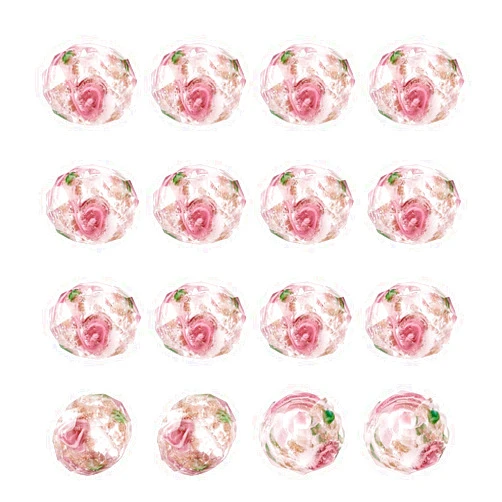 Craftdady About 60Pcs Handmade Gold Sand Lampwork Faceted Rondelle Glass Beads Strands Flower Inlaid Spacer Loose Beads for DIY Jewelry Making Hole: 2mm (Pink)