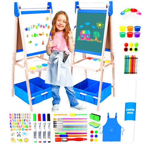 Joyooss Art Easel for Kids Easel for Toddlers, Kids Art Easel Magnetic Whiteboard & Chalkboard Adjustable Standing Wooden, Art Easel for Kids Age 4-8 9-12 Easel Kids Easels for Toddler Art Easel