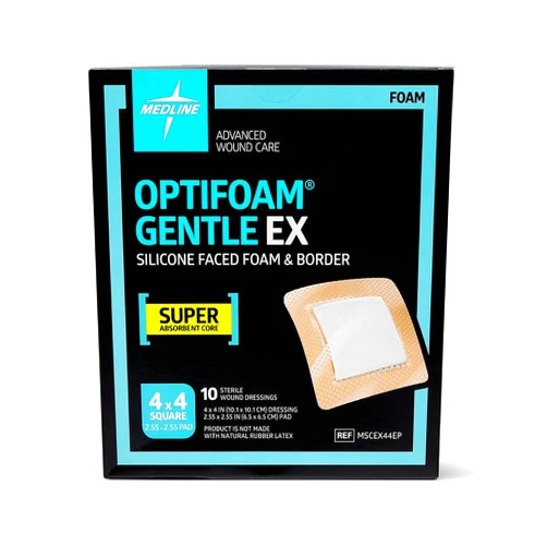 Medline Optifoam Gentle EX Bordered Foam Adhesive Dressing, 4