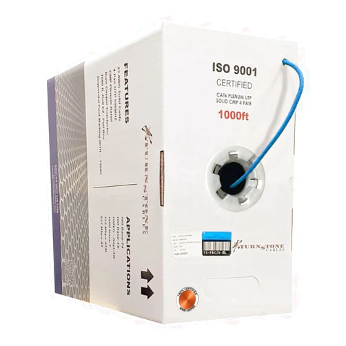 Turnstone Cables Cat6 Plenum (CMP) 1000ft Cable, 23AWG | 100% Solid Bare Copper | 550MHz | Unshielded Twisted Pair (UTP) Bulk Ethernet Cable, Available in 10 Colors