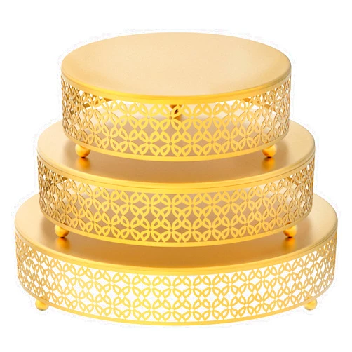 Youeon Set of 3 Metal Gold Cake Stand, 12/10/8 Inch Cake Stands for Dessert Table, Dessert Stands, Cupcake Display Stands for Wedding, Birthday, Party, Anniversary, Floral Pattern