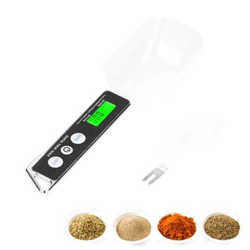 Cyrank Digital Spoon Scale, 500g/0.1g Kitchen Digital Measuring Spoon Digital Measuring Cup Electronic Kitchen Food Weighing Spoon Scale with LCD Display and 2 Replaceable Spoons (Black)