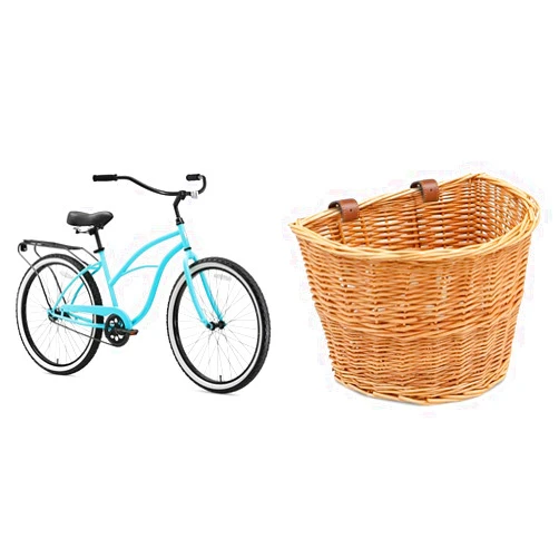 sixthreezero Around The Block Women's Beach Cruiser Bike Bundle with ProsourceFit Wicker Front Basket for Bikes