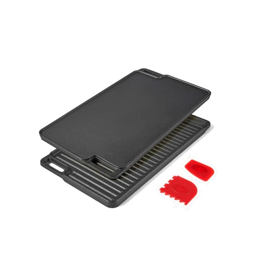 DARTMOOR 2-in-1 Reversible Cast Iron Griddle, 18 in Pre-Seasoned Cast Iron Grill Pan with Pan Scrapers, Double Side Rectangular Frying Pan with Non-Stick Surface, Indoor & Outdoor Use