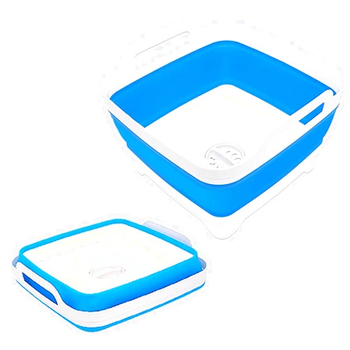 ZhildChen Collapsible Dish Pans for Washing Dishes 9L Portable Wash Dish Basin Foldable Laundry Tub with Drain Plug for Kitchen Sink Camping RV Accessories (White blue)