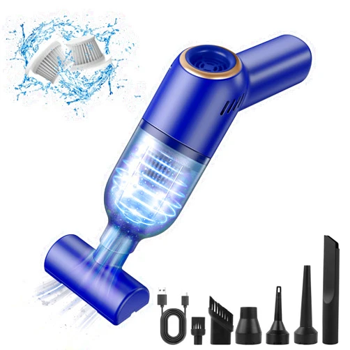 SUNCANDXY Handheld Vacuum Cordless: Car Vacuum Portable Cordless 120W High Power with Strong Suction Mini Vacuum 3 in 1 Portable Small Hand Held Vacuum for Pet Car Office Home - Blue