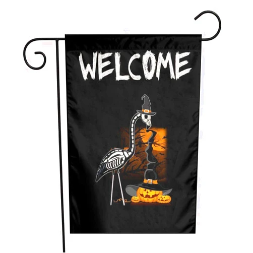 YANGHOME Halloween Witch Flamingo Pumpkin Skeleton Burlap Garden Porch Lawn Flag Farmhouse Decorations Mailbox Decor Welcome Sign 12x18 Inch Small Mini Size Double Sided Flax Nylon Linen Fabric