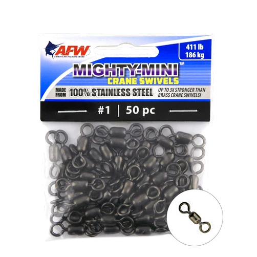 AFW American Fishing Wire Mighty Mini Crane Swivels - Fishing Line Essential, Compact Fishing Tackle, Saltwater Swivels, Stainless Steel Swivel, Holding Power up to 511lb, Gunmetal Black