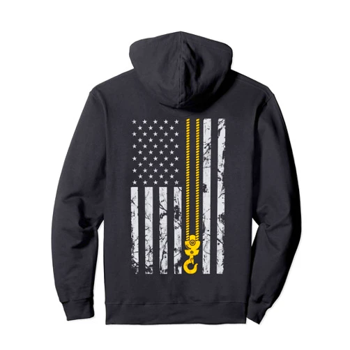 Crane Operators Gift Tee Lifting Hook Thin American Flag Crane Operator gift Pullover Hoodie