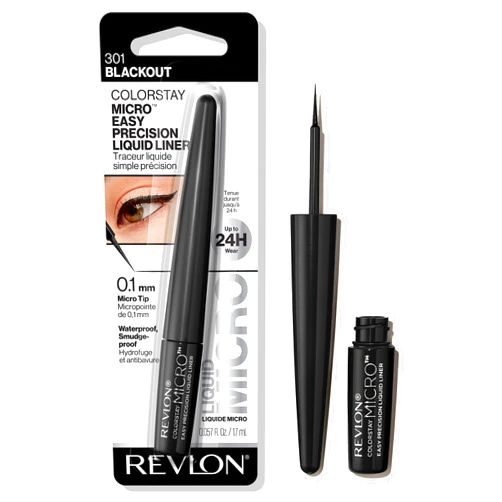 REVLON ColorStay Micro Easy Precision Liquid Eyeliner, Waterproof, Smudgeproof, Longwearing with Micro Felt Tip, 301 Blackout, 0.057 fl. oz