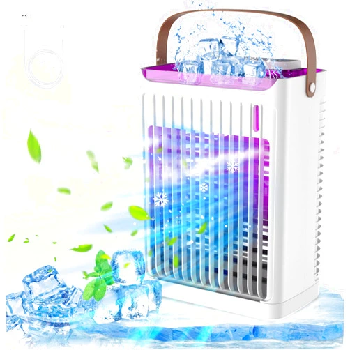 ATTLOOQ Portable Air Conditioners, Personal Mini Air Cooler Cooling Fan with 5 Wind Speeds, 680ml Evaporative Air Conditioner, 7 LED Light, 2 Cool Mist Air Conditioners Humidifier Fan for Room Bedroom Office