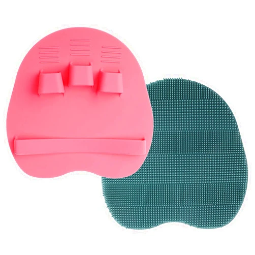 HOMMIESAFE 2 Pack Soft Silicone Shower Brush, Body & Face & Short Hair Wash, Bath Exfoliating Skin Massage Scrubber, Dry Skin Brushing Glove Loofah, Fit for Sensitive and All Kinds of Skin (PeonyPink+Green)