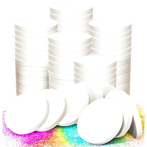 MotBach 60 PCS White Round Makeup Sponge, Cosmetic Sponge Round Foam Pad Eye Facial Powder Puff, Beauty Makeup Foundation Powder Blender for Women Lady All Skin Types Wet and Dry Dual Use